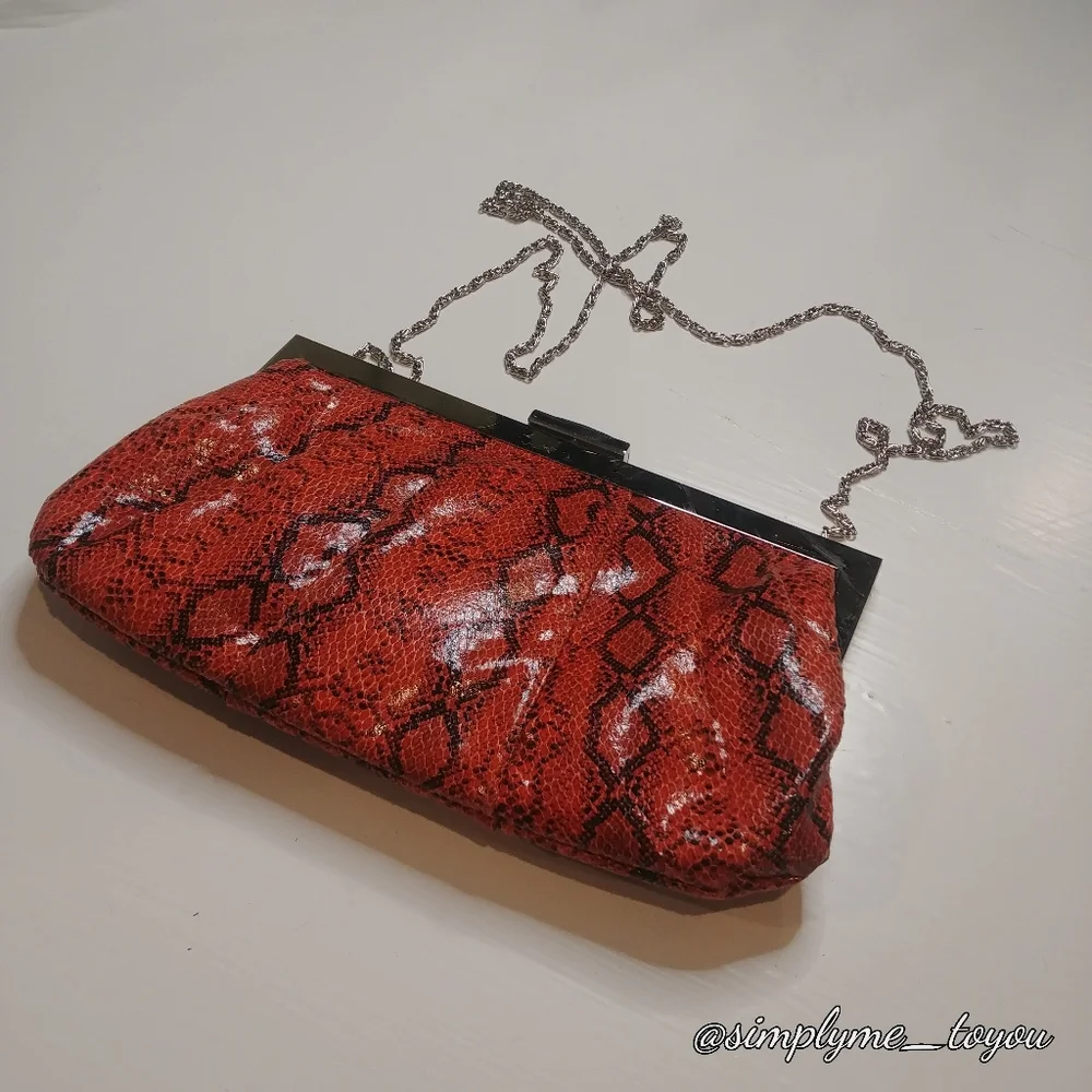 Kate Landry Orange Faux Reptile Clutch